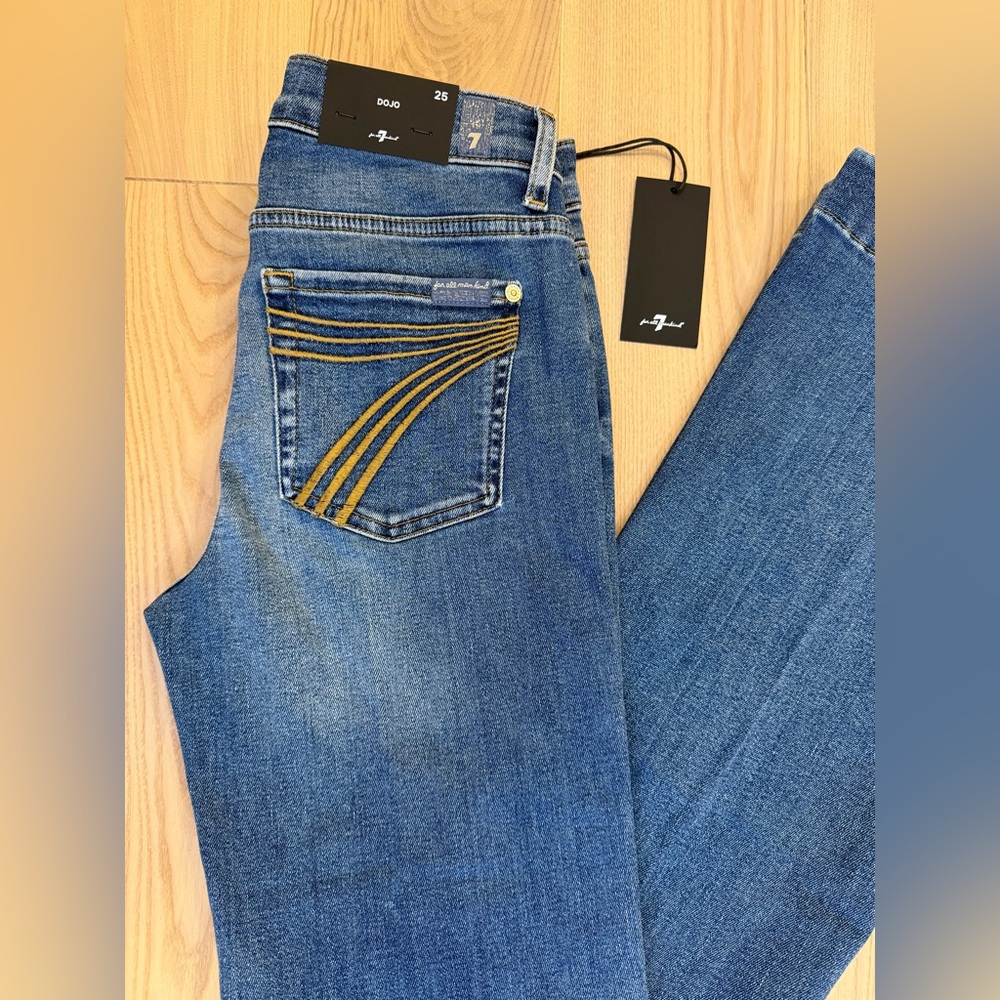 Long! 7 For All Mankind Dojo Original Jeans Women Flare Leg Trousers NWT Size 25 - Picture 12 of 13